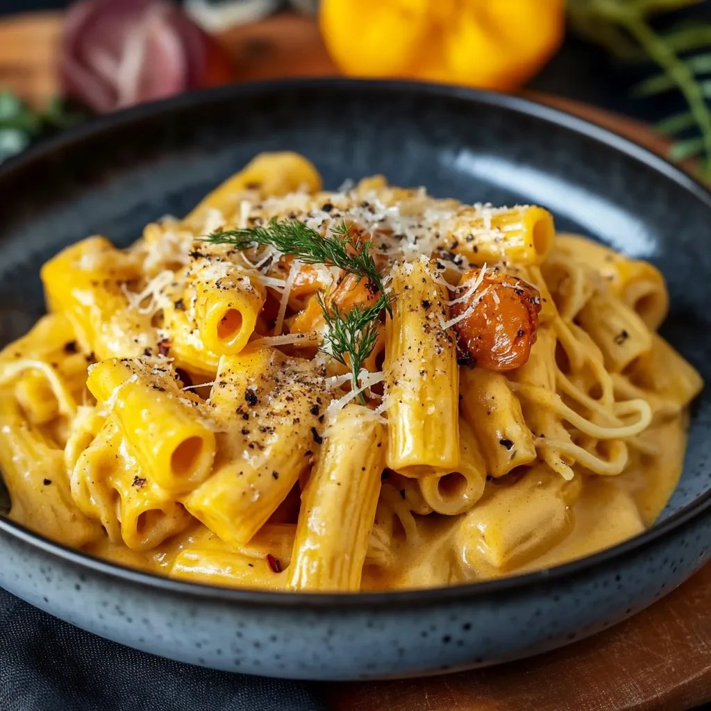 Cremiges Nudelgericht mit Kürbis
