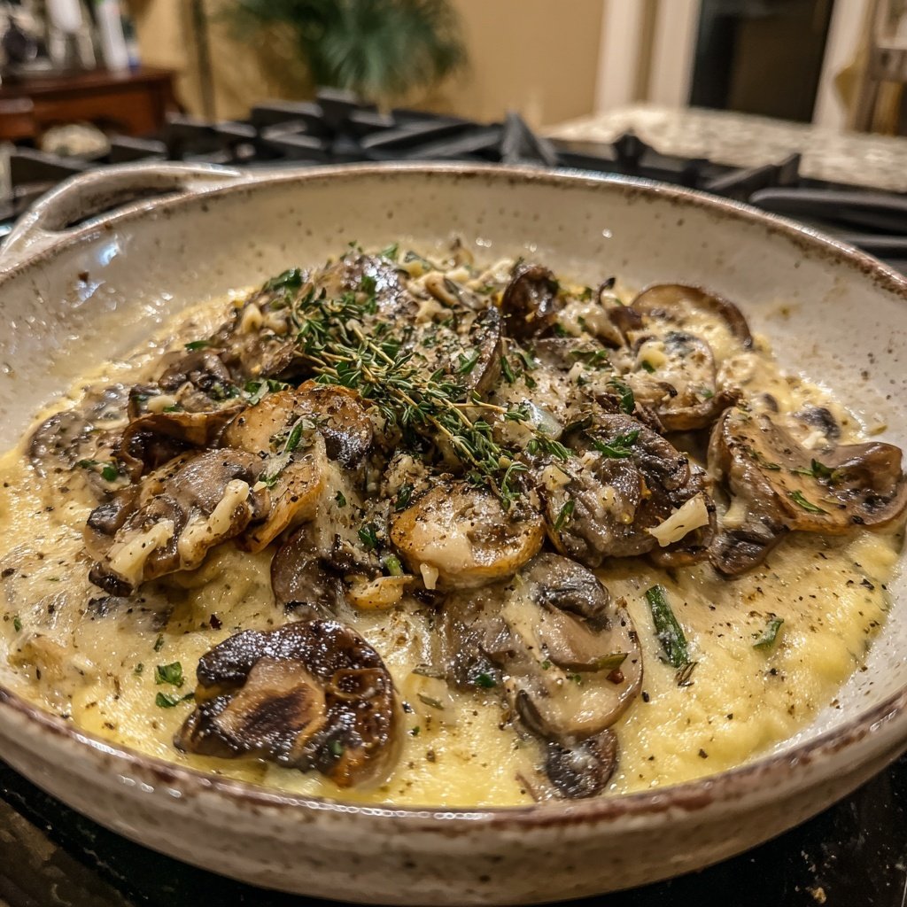 Abendessen mit cremiger Pilzpfanne