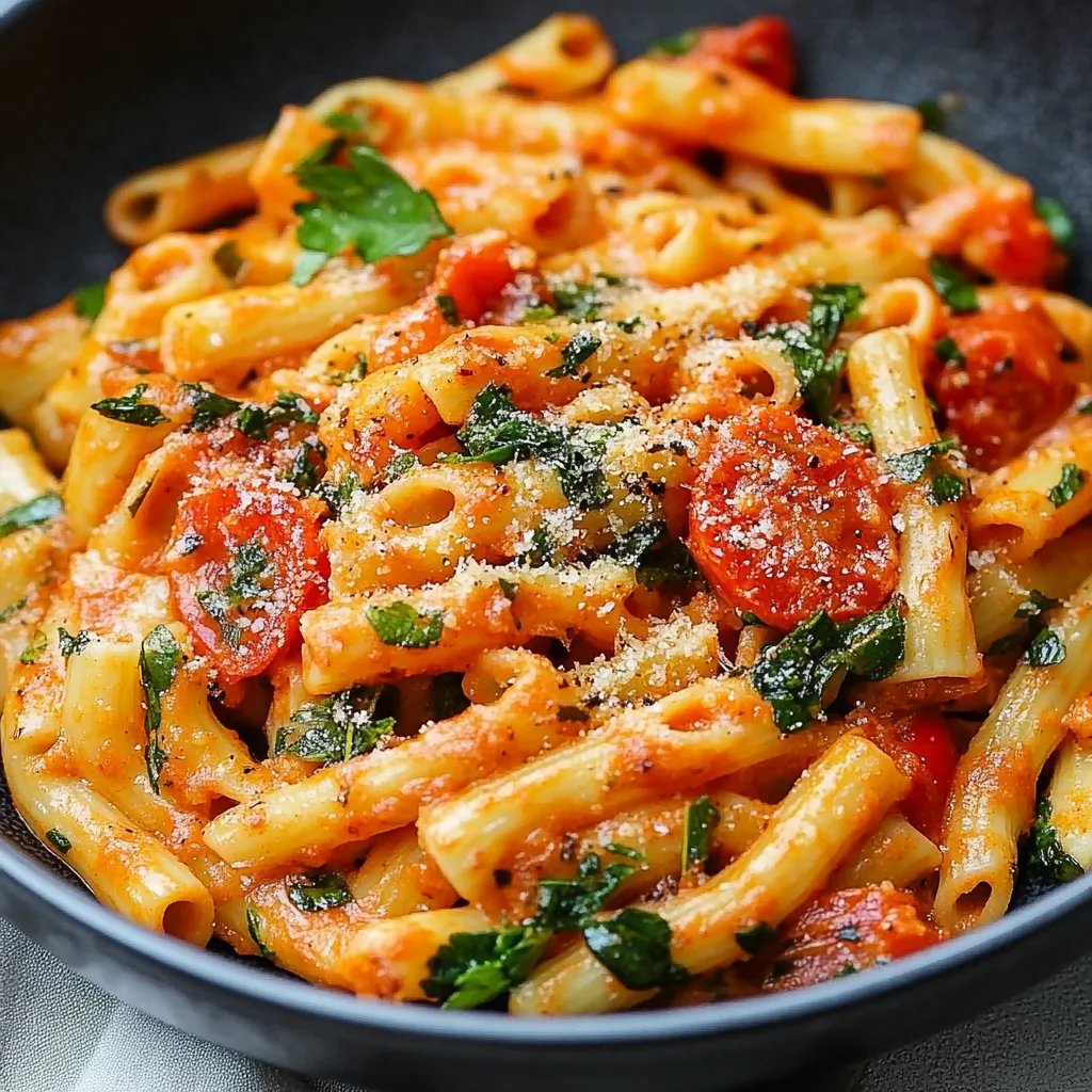 Cremige vegane Pasta mit sonnengetrockneten Tomaten