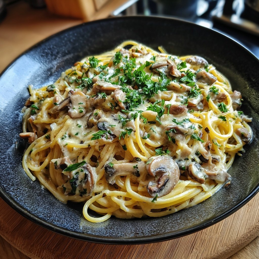 Spaghetti mit Pilzen und Petersilie