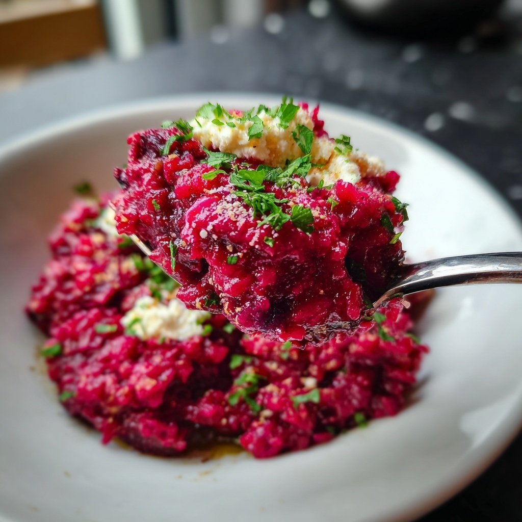 Rote-Bete-Risotto mit Ziegenkäse