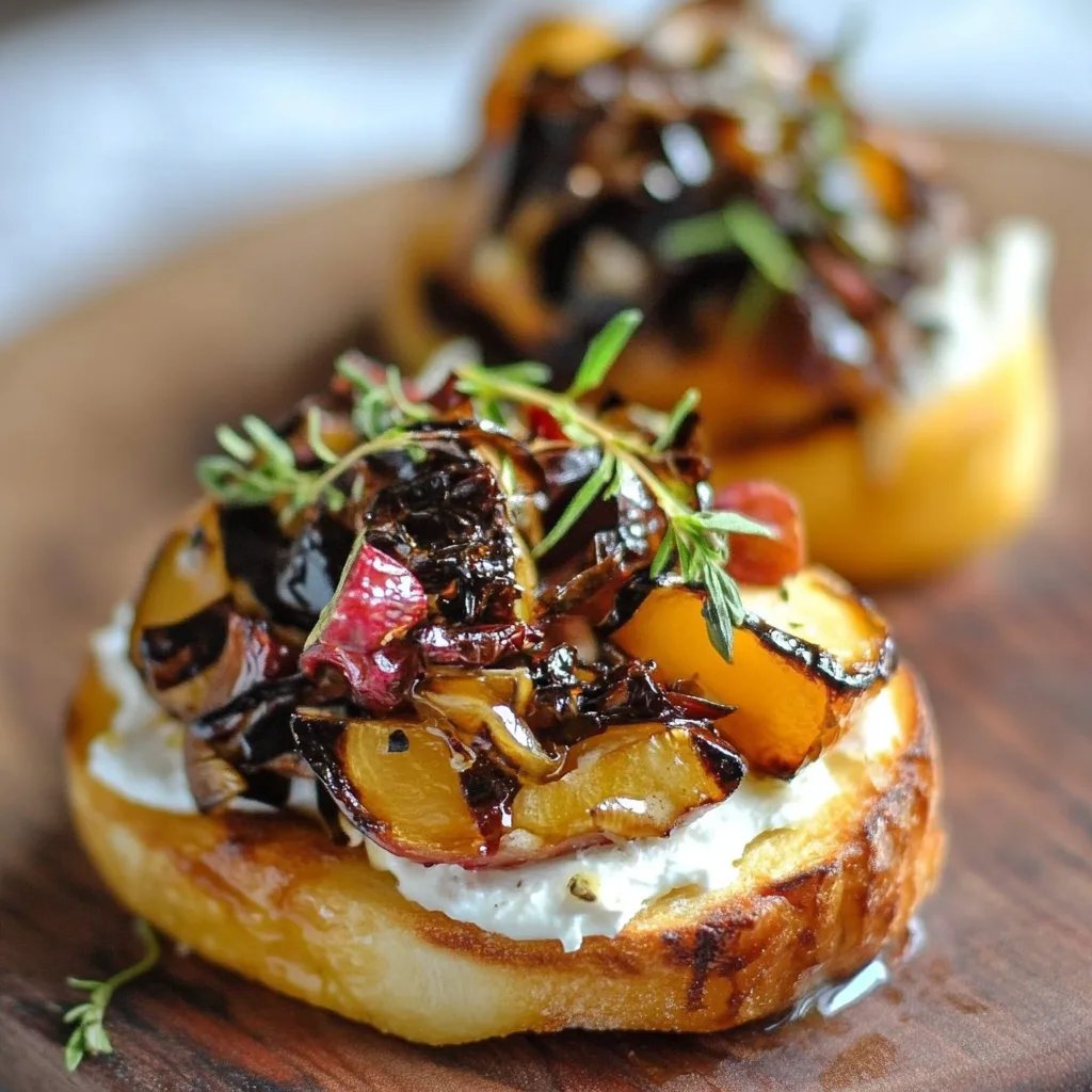Süßkartoffel-Crostini mit Ziegenfrischkäse und Balsamico-Zwiebeln